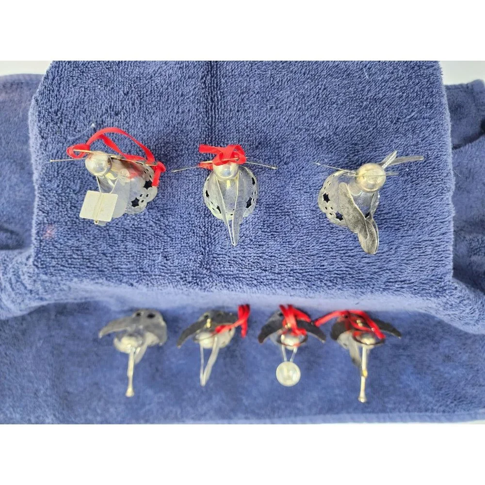 Vintage Silver Tone Angel Christmas Ornaments Musicians Set‎ of 7